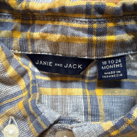 Janie and Jack Plaid Button Down Shirt Kids Blue Yellow Excellent SIZE 18-24M - Picture 3 of 5
